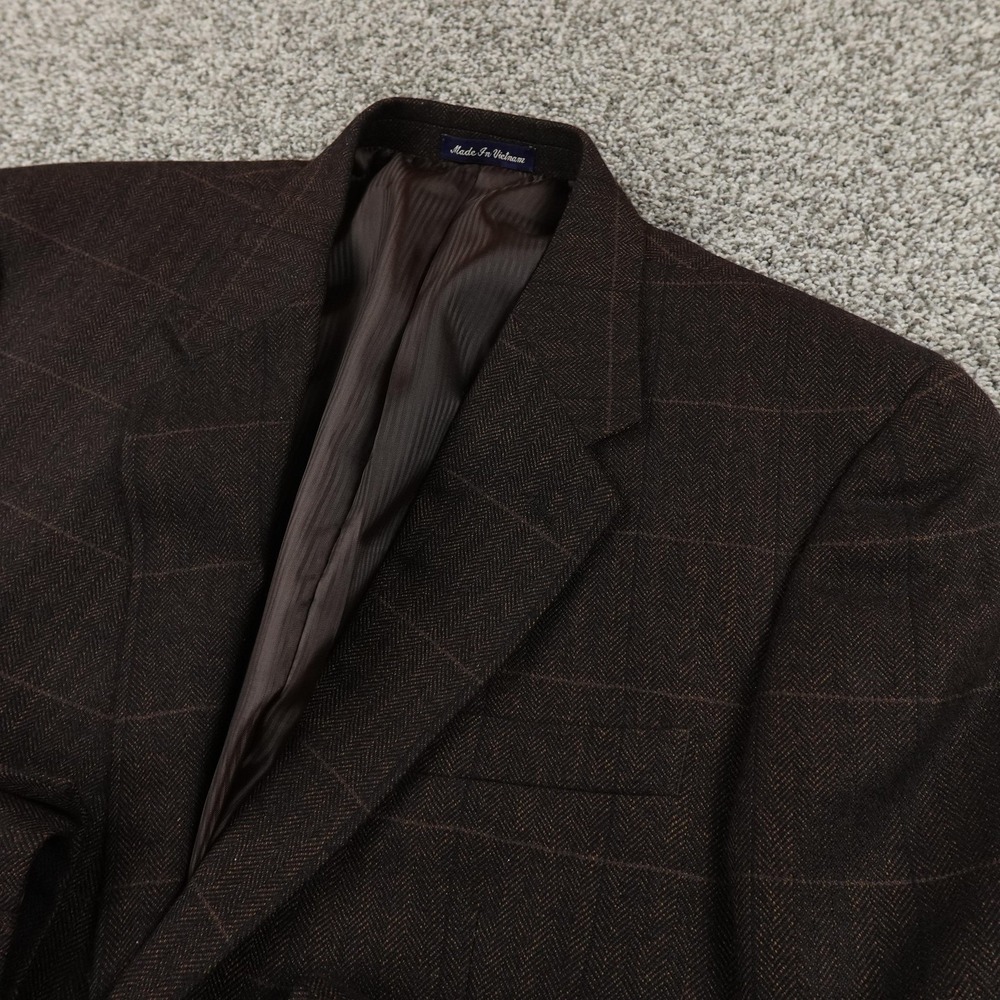 Alan Flusser Blazer Mens 44 Brown Herringbone Wool Cashmere Sport Coat Jacket